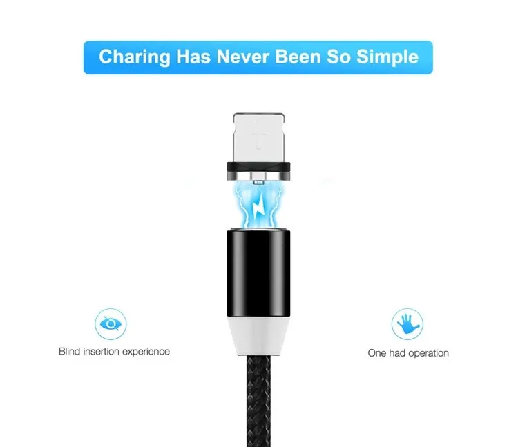 Magnetic Charging Cable 3in1 LED USB Magnetic Cable Type C Micro 8Pin Plug Magnet USB Cable - ANKUX.COM
