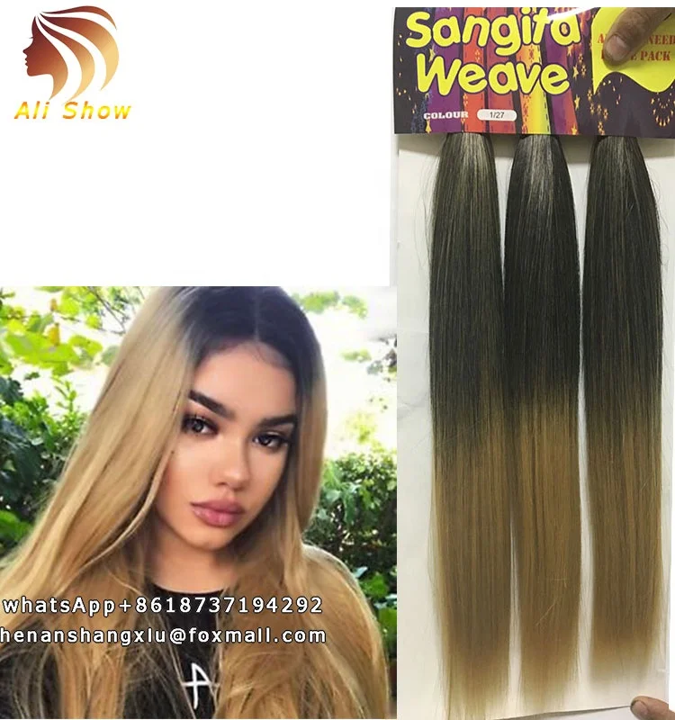 

Ombre Hair Color Black To Brown Brazilian Straight Hair Heat Resistant Material 3 Bundles Pack Weave Hair Weft, Natural black color #4 1b/27
