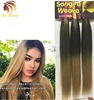 Ombre Hair Color Black To Brown Brazilian Straight Hair Heat Resistant Material 3 Bundles Pack Weave Hair Weft