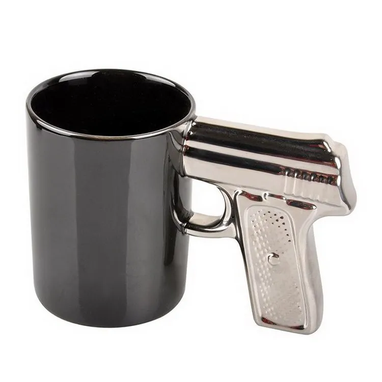creative military theme gift black and white pistol gun ceramic mug with golden silver handle
creative military theme gift black and white pistol gun ceramic mug with golden silver handle