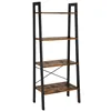 SONGMICS Industrial Vintage 4-Tier Metal Frame book shelf wooden ladder display rack storage for Living Room