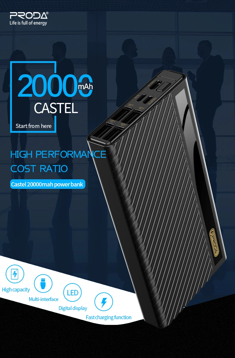 PRODA Universal 2.1A Discharging 3 Input Ports 4 Output Ports Power Bank 20000mah - ANKUX.COM