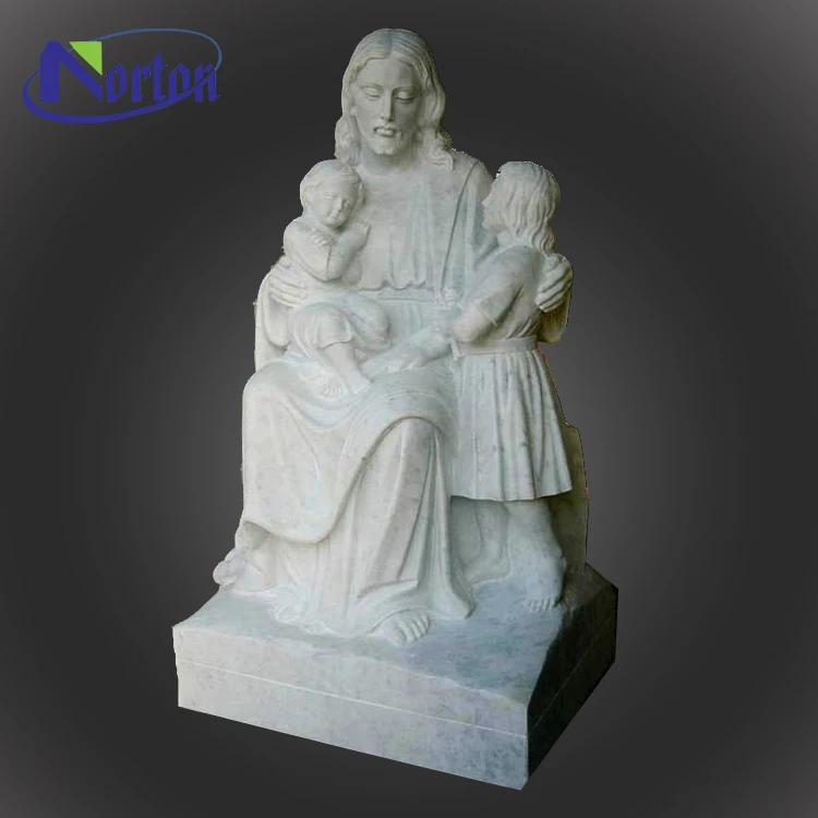 Handmade Иисус сидит с двумя детьми NT-FSY057 религия скульптура Стекловолоконная в полный рост