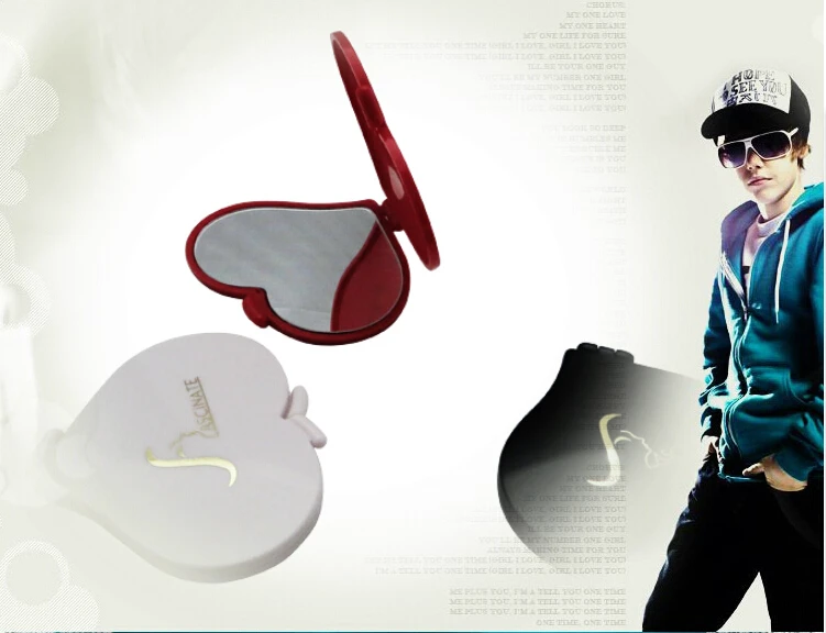 Portable pocket heart shape cosmetic mirrors, size:7.08*6.72*1.0cm