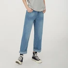 Trendy Light Blue High Waist Wide Leg Pants Women Denim Jeans Pants