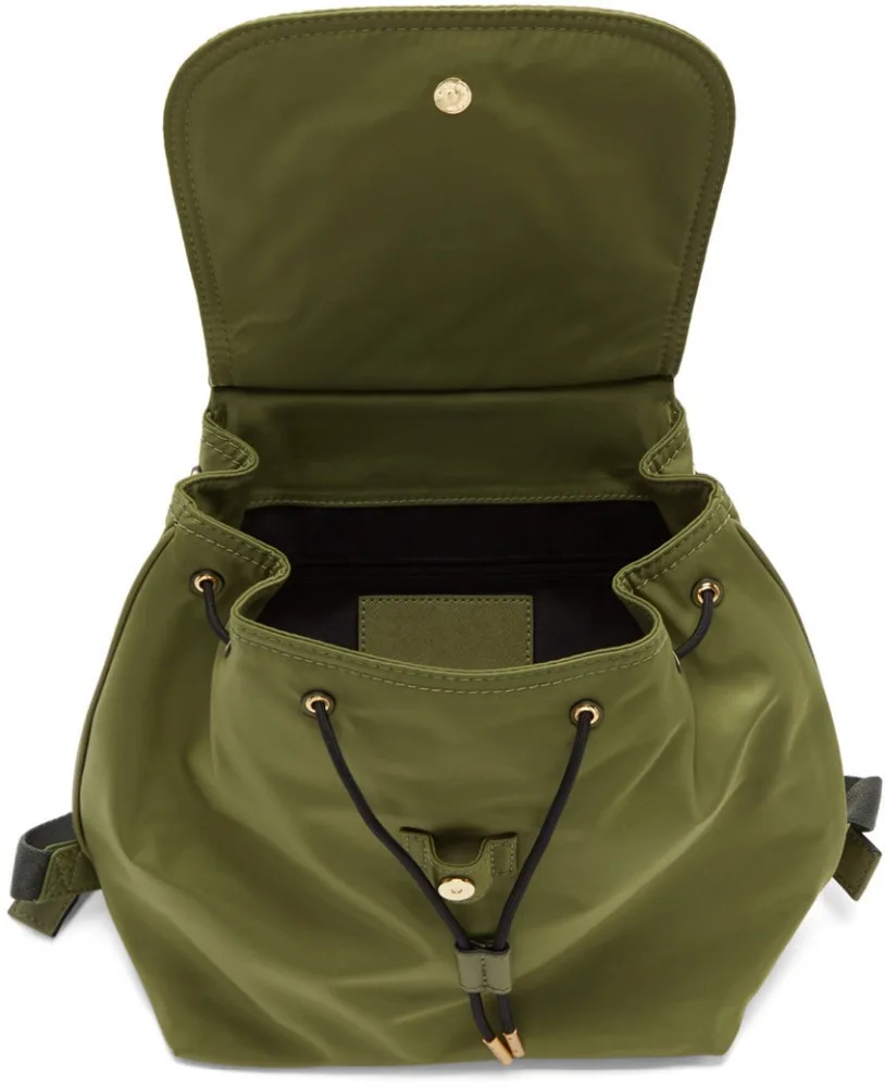 Army green drawstring nylon backpack bag