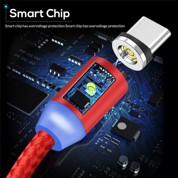 3.0A 3 in 1 Magnetic USB Cable Fast Charge Sync Data Magnet Braided Type C Charging Cable With Led Indicator Micro USB Cable - ANKUX.COM