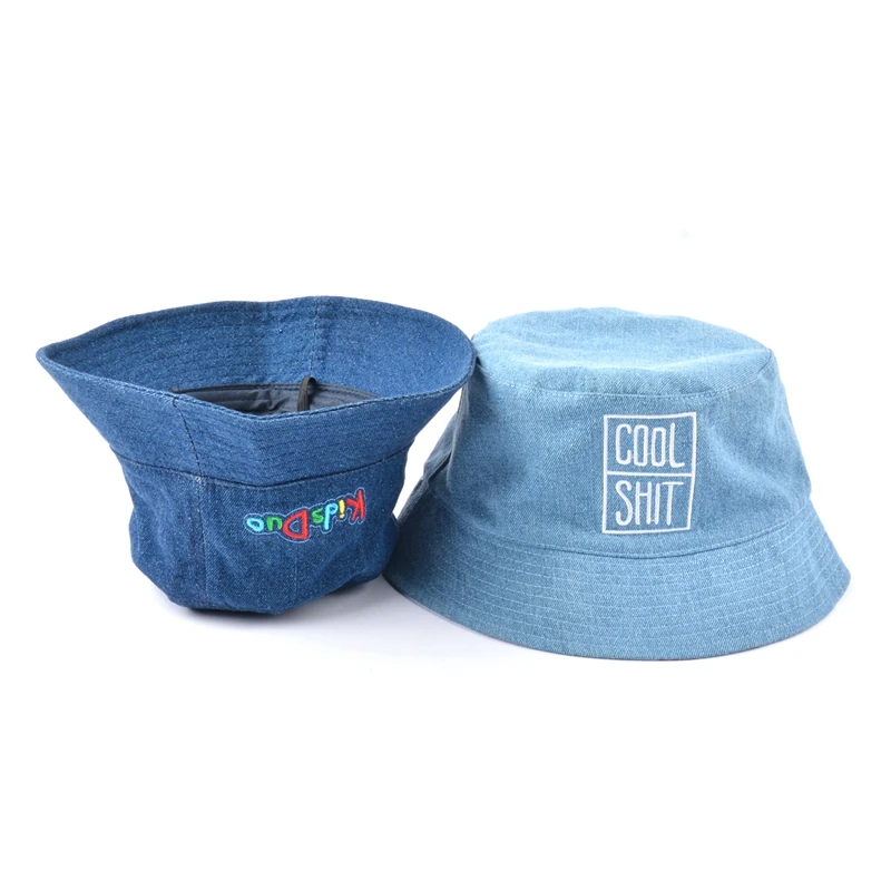 Summer denim blank reversible custom made bucket hat