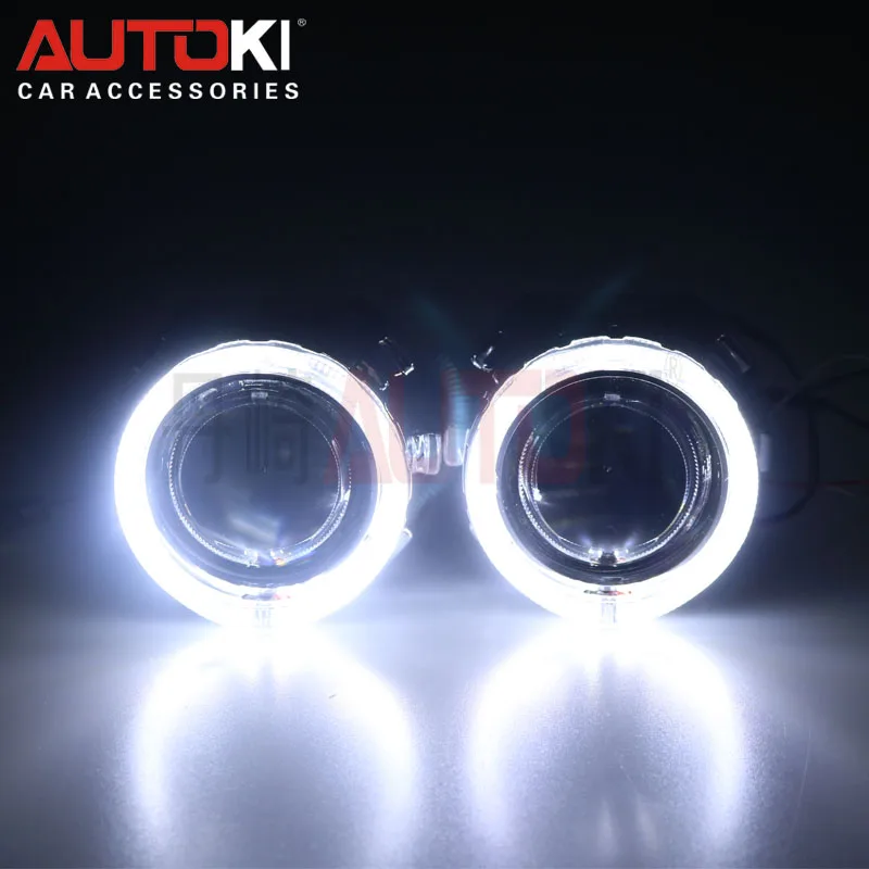 Autoki 2.5 pulgadas H1 H4 H7 LED Ojo del Ángel mini HID Bi-Xenon lente del proyector de luz