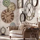 23.5" vintage clock european retro vintage handmade. 3D decorative gear wooden vintage wall clock.Oversize Clock