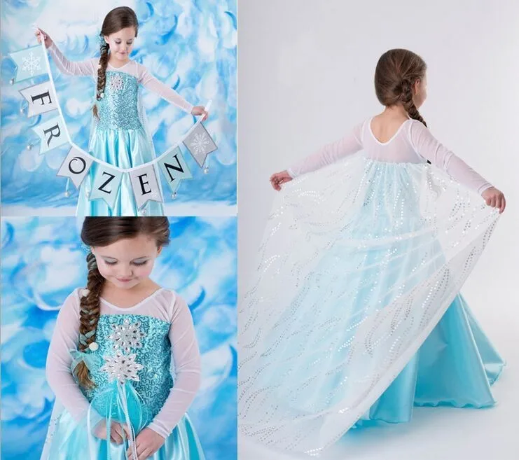 ( ギフト) 2016冷凍エルザ衣装女の子のためのドレスアップエルザ映画衣装ファッションプリンセスパーティードレス幼児冷凍服仕入れ・メーカー・工場
