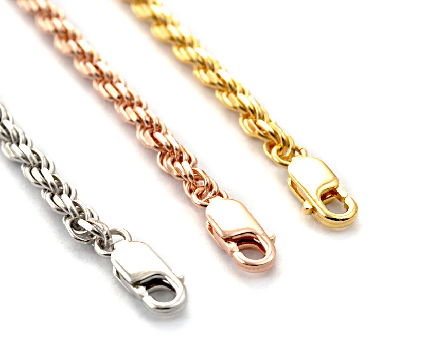 1mm 1.5mm 2.3mm 3mm 3.5mm 4mm 16inch-30inch Sterling Silver Diamond Cut Rope Chain