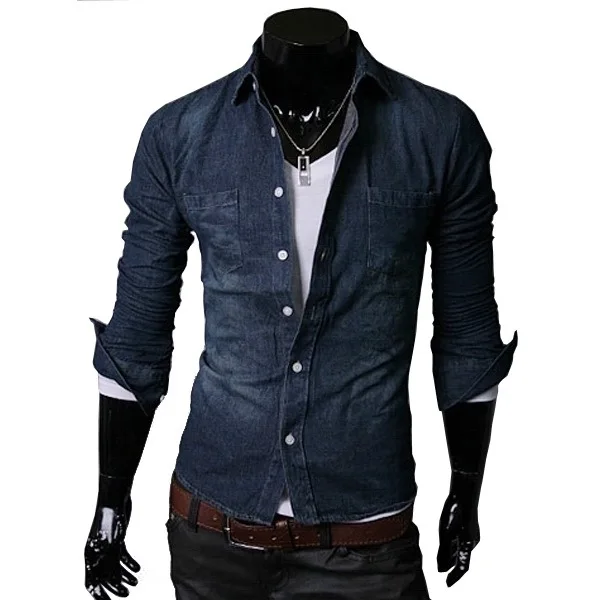Free Shipping 2013 NEW Men's Fit Slim Cowboy Shirts Long Sleeved Cotton Casual denim shirt korean fashion 2 Color, M-XXL