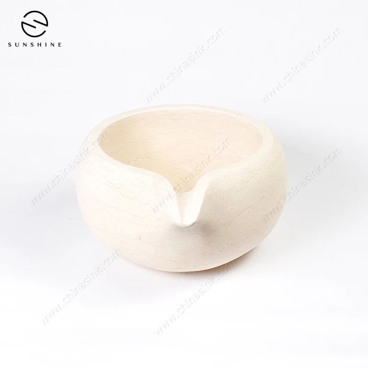 Luxury Cream Marble Stone Sauna Impounding Water Basin Bowl For Steam Room