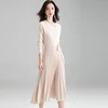 2019 hot sale winter pleated large skirt solid ladies knit beautiful lady fashion long sleeve dress