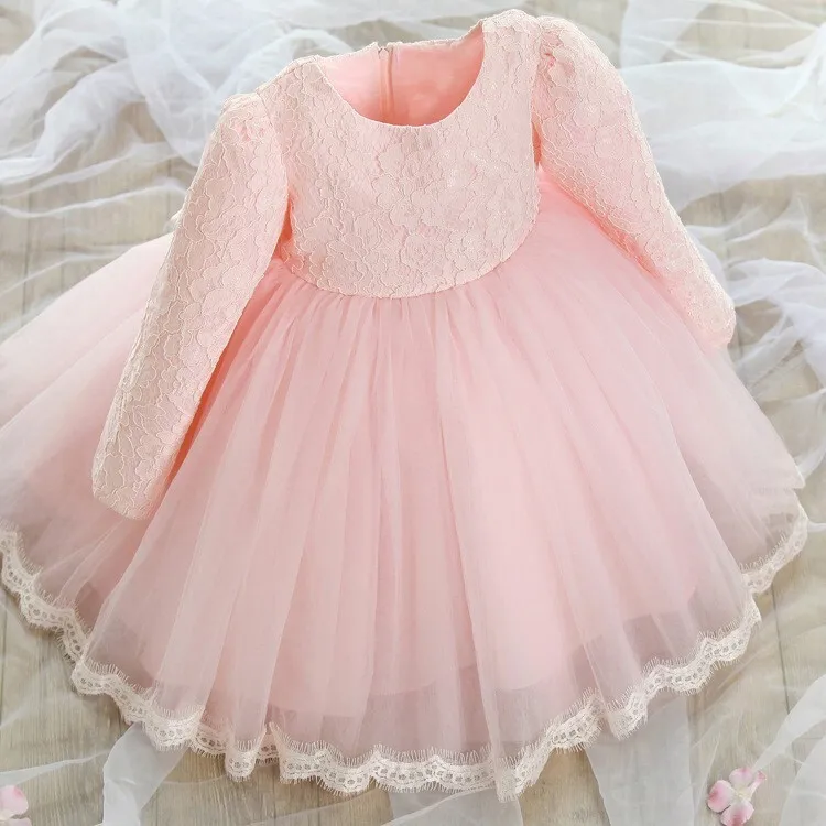New Design Baby Girl Baptism Christening Dress Lace Tutu 1 Year Girl Baby Birthday Dress Wedding Party Girls Autumn Dresses Kids