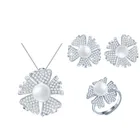 Wholesale white gold 925 Sterling Silver Flowerd design Pearl Jewelry Set