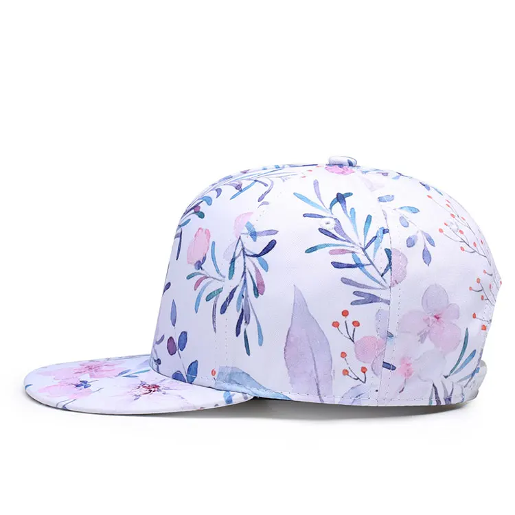 2017 new fashion flat brim custom print  floral snapback cap hat 