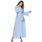 Zakiyyah 7399 Light Color Slim Fabric Dubai Abaya Wholesale Floral Design and belt Islamic Clothing Online
