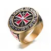 High Polishing 18K Gold Plating Cross Stainless Steel Ring The Knights Templar Men Ring with Diamond Inlay