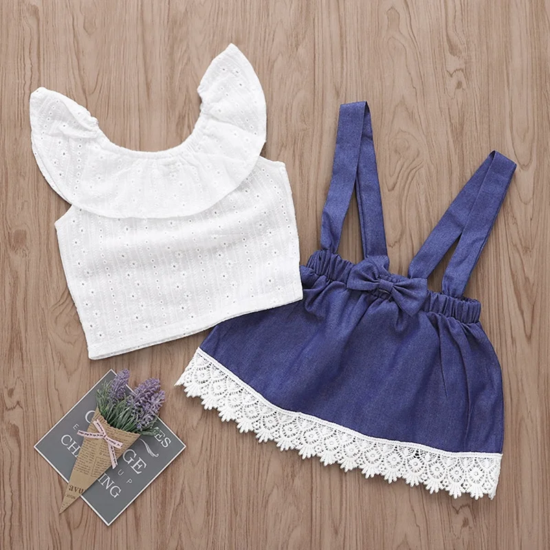 2019 New Summer Outfits White Lace Girls Cotton Top & Baby Denim Blue Suspender Skirt 2PCS Set
2019 New Summer Outfits White Lace Girls Cotton Top & Baby Denim Blue Suspender Skirt 2PCS Set