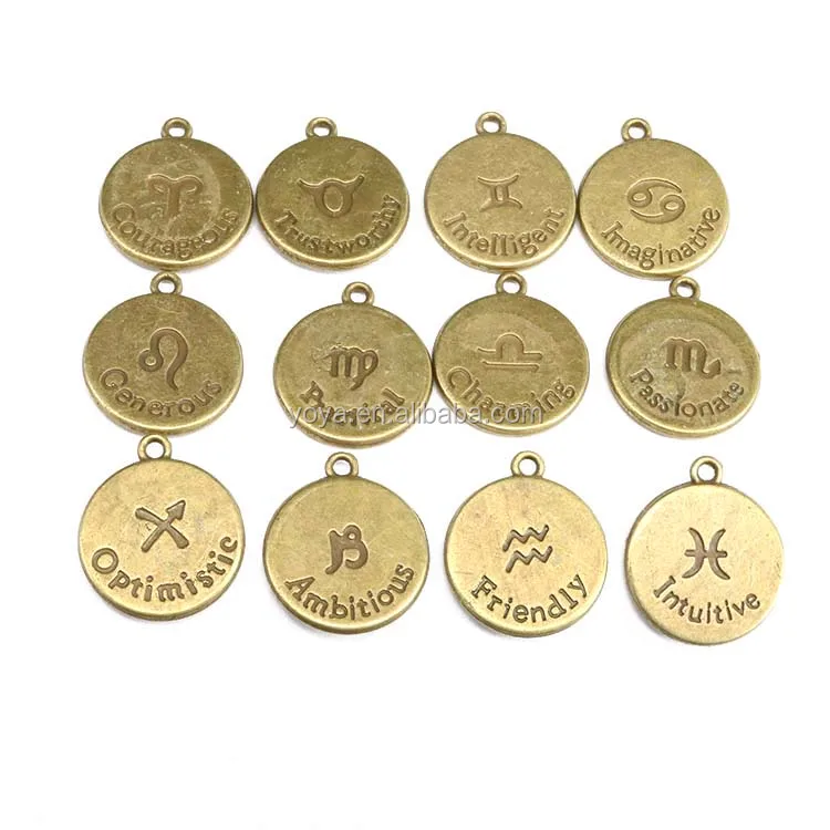 

JS1331 High quality antique bronze horoscope charm,zodiac astrology pendant for birthday gift