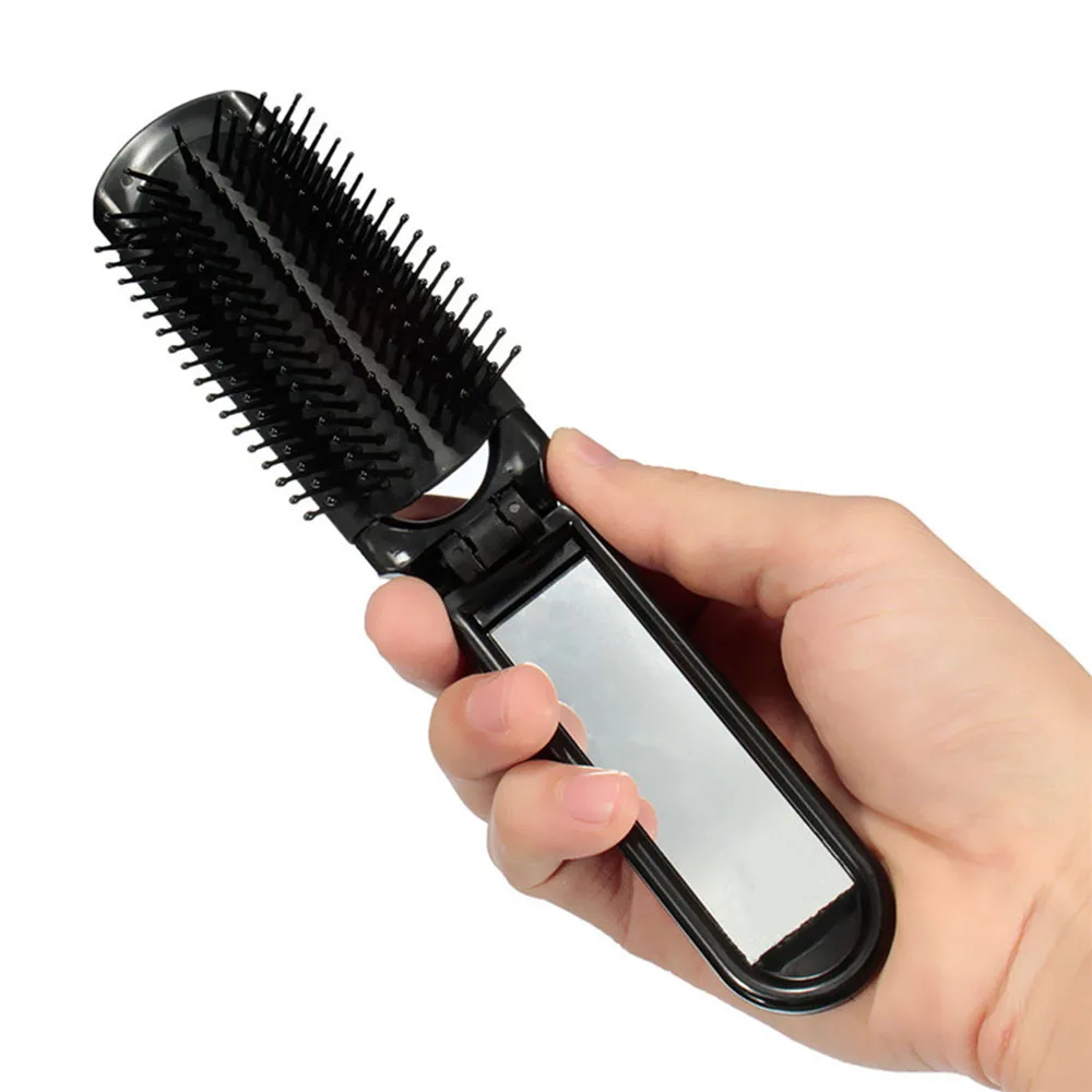 Design Folding Hair Brush Mirror For Pocket Hand Hairbrush Travel