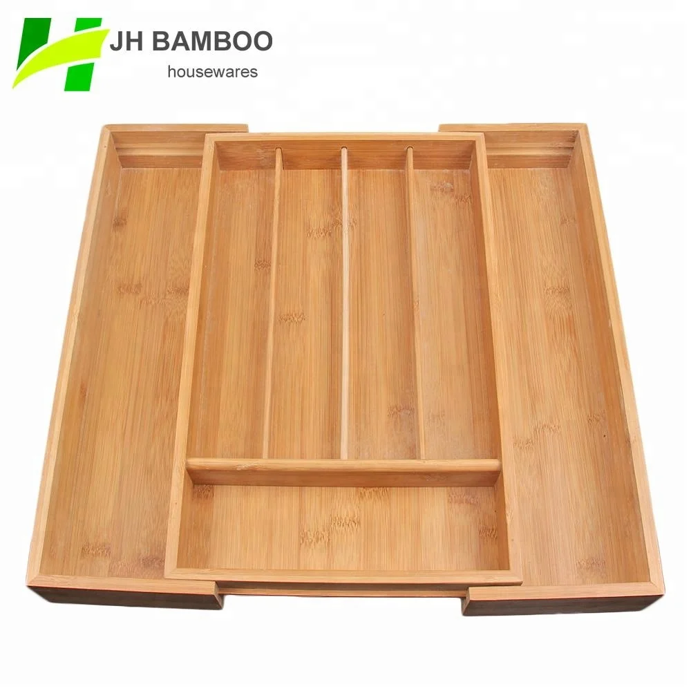 Utensil Drawer Organizer, Bamboo Silverware Organizer Expandable Kitchen Drawer Organizer Cutlery Tray wholesale