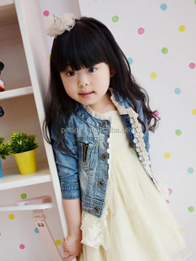 Denim Girls Fall Boutique Items Jean Jacket Kids Outwear with Lace OC80811-2