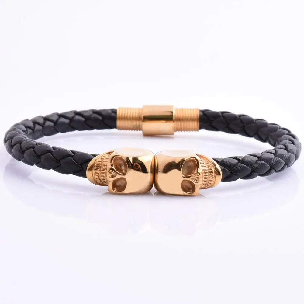 18K Gold Plated 316L Stainless Steel Skull Black Single Layer Woven Real Cow Leather Bracelet
18K Gold Plated 316L Stainless Steel Skull Black Single Layer Woven Real Cow Leather Bracelet