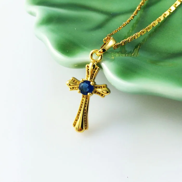 Statement necklace pendant 2015 24K Gold plated necklace women Bead Vintage Cross Inlaid stone necklace chain christmas gift 151