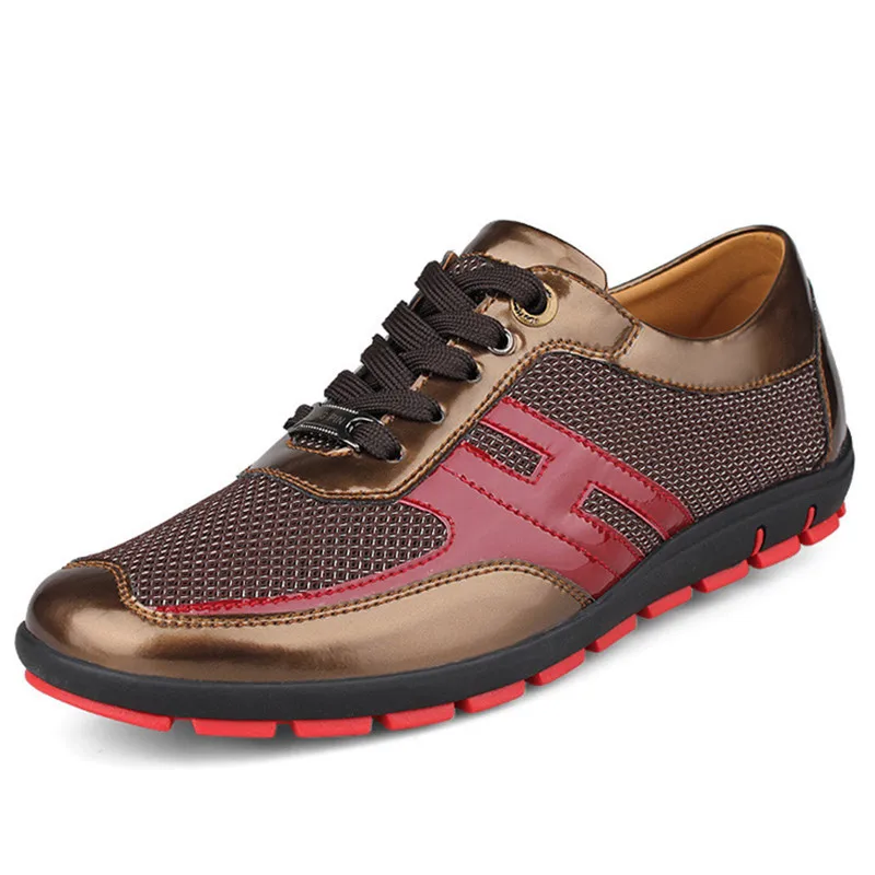 New 2015 Summer Shoes For Men Genuine Leather Casual Fashion Men Shoes Breathable Massage Lace up Men Sneakers Black Gig Size