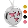 Fashion Stainless Steel Carved Openwork Butterfly Box Aromatherapy Essential Oil Couple Charm Round Pendant