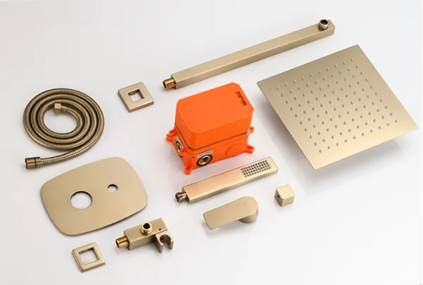 Brushed Gold Rainfall Shower Head Concealed Valve Handheld Spray Mixer Shower Set with body jets