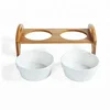 soil natural color best sell factory mini smart home kitchen bamboo stand double bowl ceramic pet food water bowl easy to wash