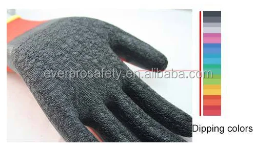 13G gray cotton black crinkle latex palm coated guantes / work gloves / luvas