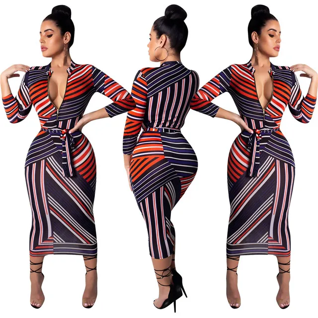 2019 Colorful Custom Sexy Stripe Printed V Neck Womens Latest Ladies Dress, Multiple
2019 Colorful Custom Sexy Stripe Printed V Neck Womens Latest Ladies Dress, Multiple