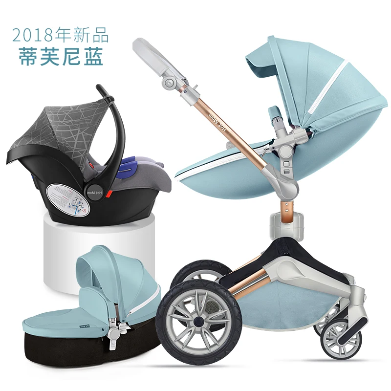 

Free shipping 4 wheels HOTMOM hot sell baby stroller 3 in 1 luxury baby carriage with the car seat