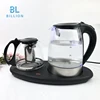 1.8L Blue LED light Glass Electric Kettle Hotel Kettle Tray Set with Coffee Pot Kettle and Tea Pot Factory