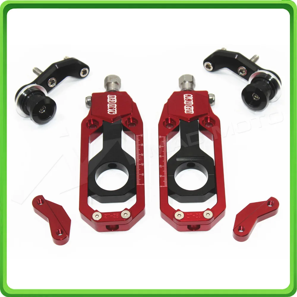 Motorcycle Chain Tensioner Adjuster with paddock bobbins kit for Yamaha R1 YZF-R1 2004 2005 Red&Black (11)