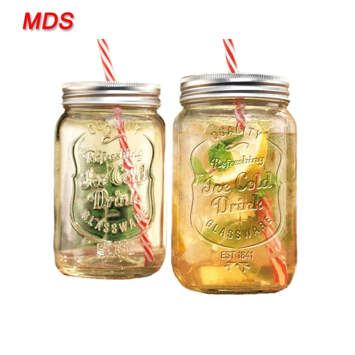Clear handled 30oz large mason glass jar with screw top lid