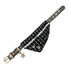 bling crystal luxury bling plaid tweed dog collar leather pet necklace