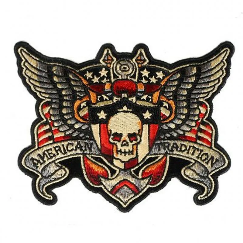Skeleton Wing MC Patch Handmade Embroidered Iron On Motorcycle Patches Applique Punisher Skull Cross Biker Patches For Clothes