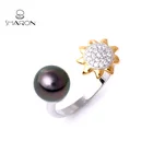 Simple Design Latest Sun Flower Pearl Mounting Silver Custom Rings Adjustable 925 Silver Ring