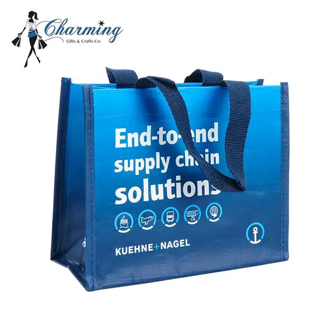 promotional custom logo blue gift nonwoven bag with pp rope