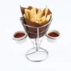 French fry chip cone holder finger food wire stand With 2 dip holder&2 porcelain sauce cups F0065