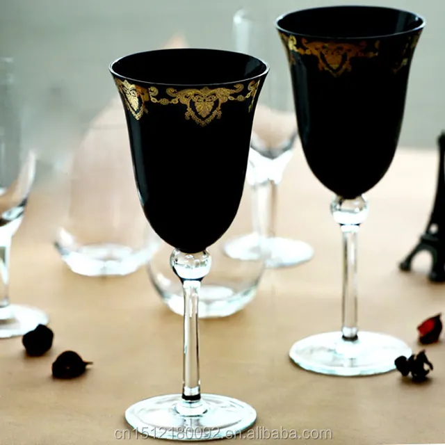 midnight black wine glass with gold