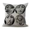 Europe Classic Vintage Design Cushion Cover for Living Room Sofa, Square Cotton Linen Black & White Character Throw Pillow Case