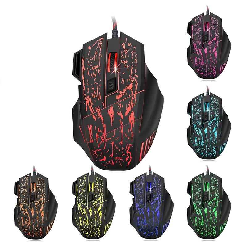 

Amazon Hot Sell 3200DPI Game Mouse 7D USB High Quality Factory Price Optical wired Gaming Mouse With LED Light, Balck