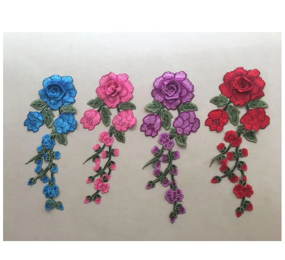 

3D Flower Red Rose Applique Embroidery Patches for Clothes Decorated Sewing, Red;purple;blue;pink;orange;green;black;white